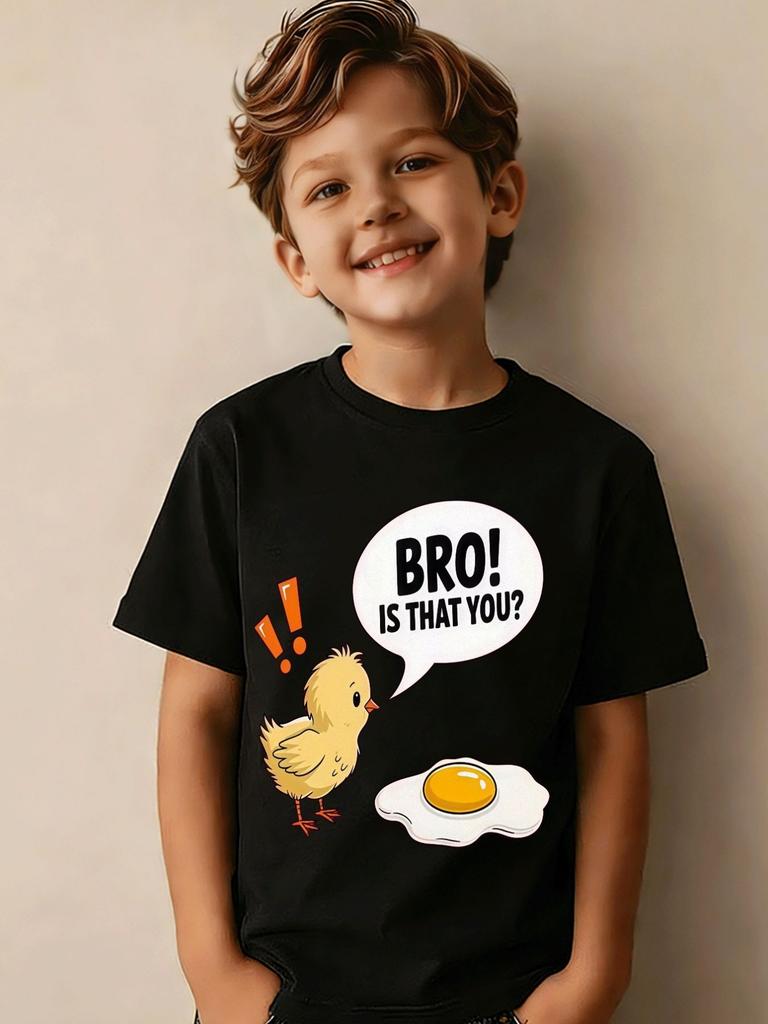 Funny Chick Egg Print Kids Cotton T Shirt Boys Girls Parent Child Matching Short Sleeve Casual Breathable Family Fashion Tees