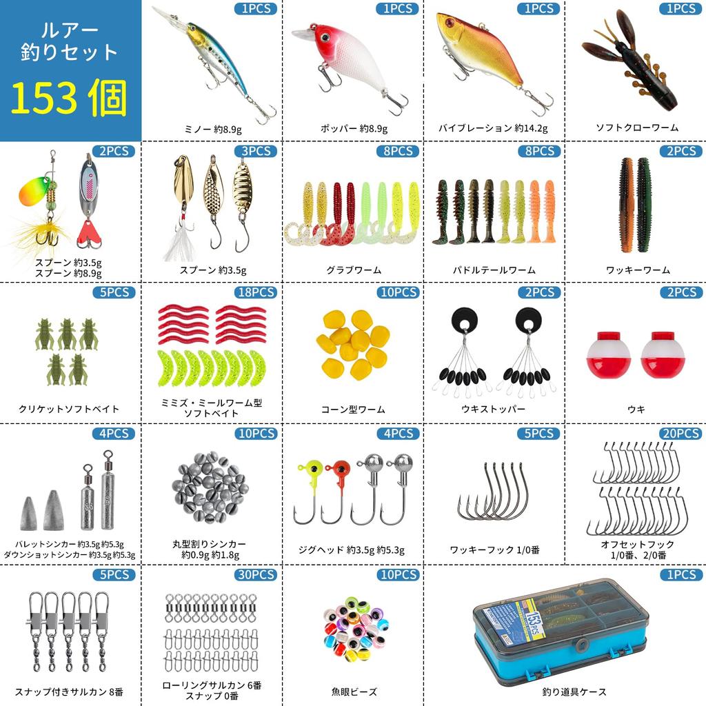 THKFISH Lure Set 153 Pieces Hard Soft Sinkers Storage Case Included Fishing Gear Set for Bass Saltwater and Freshwater Fishing - - Lures, Worms,