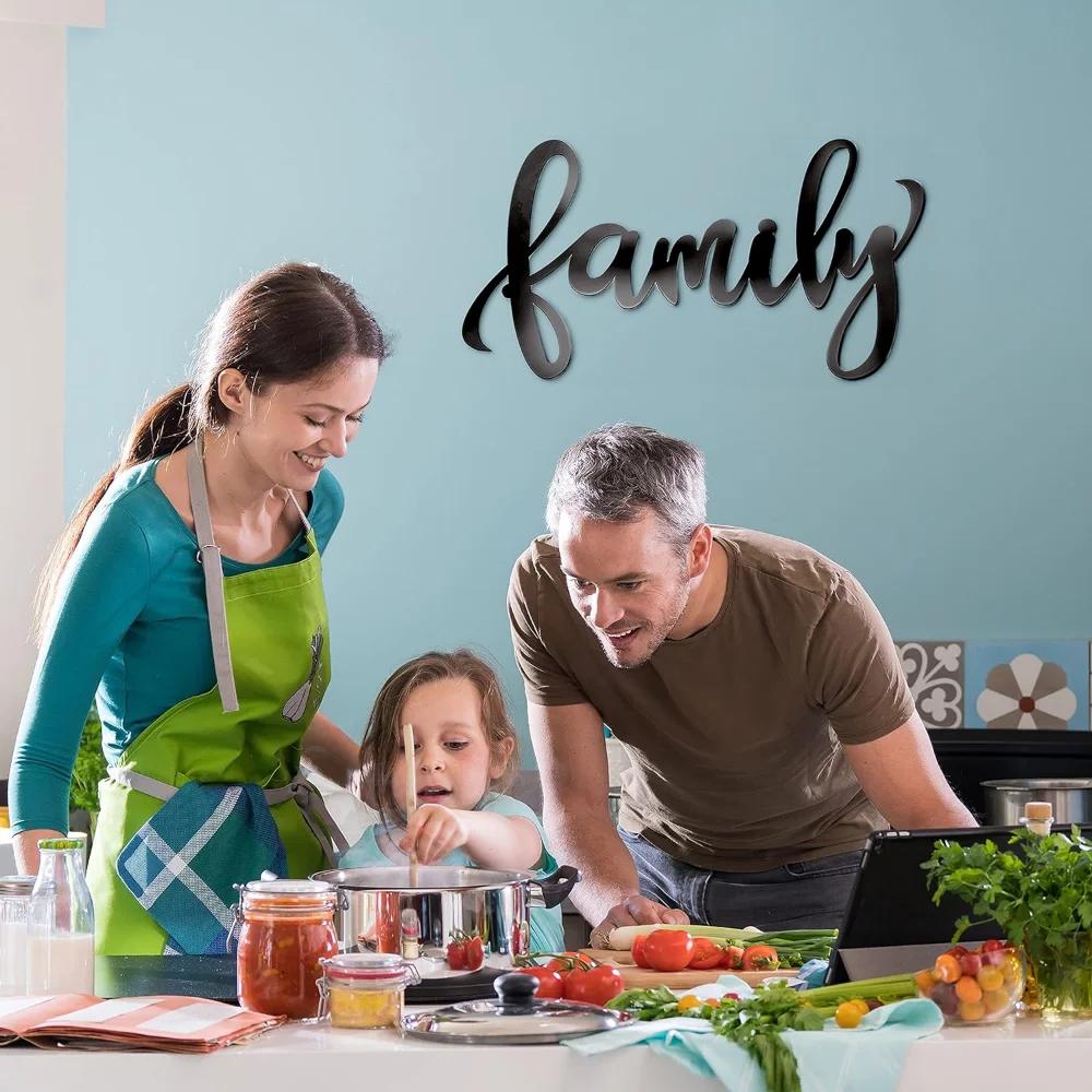 1pc Black Family Sign Heavy Iron Happy Family Wall Art Family Wall Sticker for Home Living Room/Home Decoration Hanging Wall Art