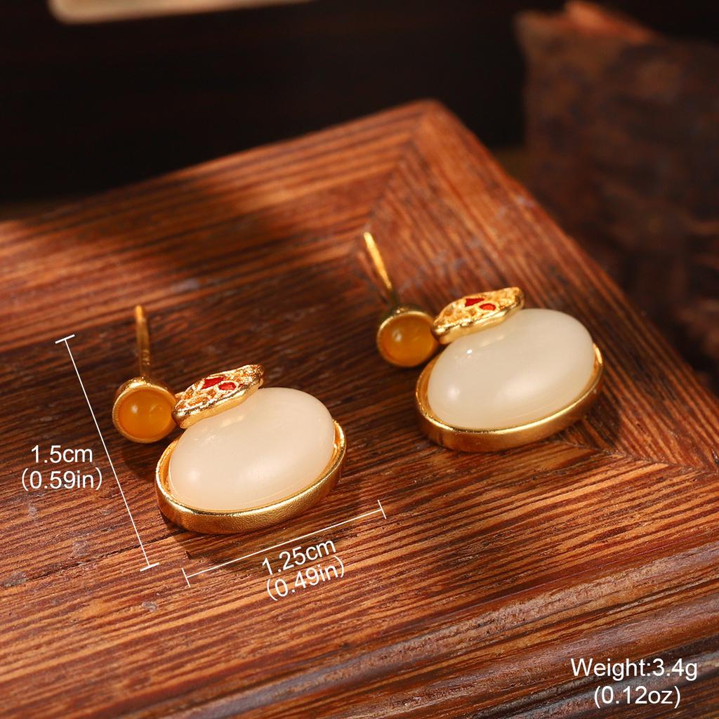 Antique new Chinese style flower fringed pearl earrings Hanfu accessories earrings imitation Hetian jade green agate temperament ear hook