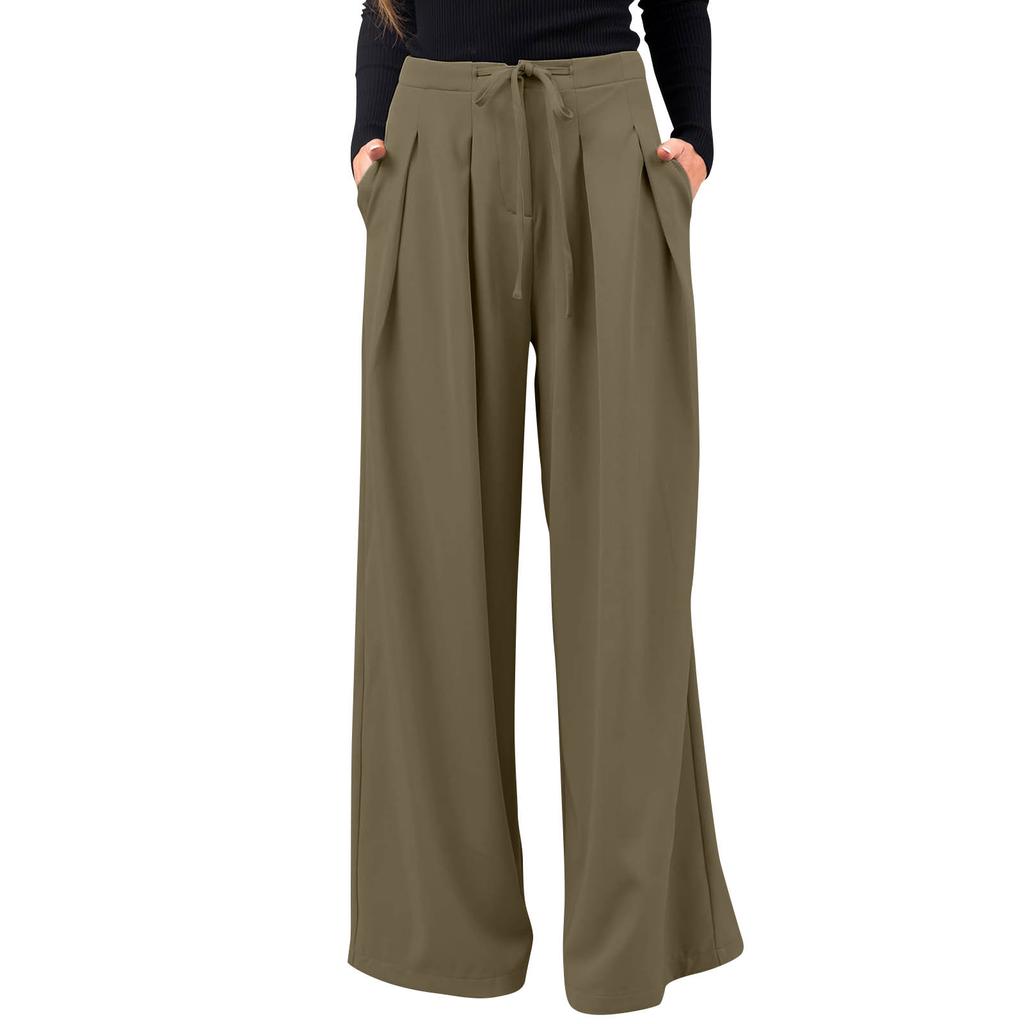 Женские прямые длинные брюки-палаццо с высокой талией, повседневные деловые офисные рабочие брюки