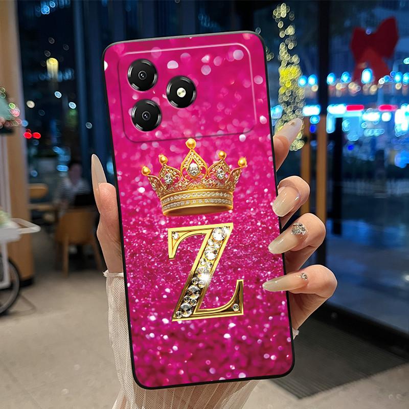 Красивый защитный чехол для телефона со буквой из алфавита и короной для ZTE Blade A36, мягкий силиконовый, черный, противоударный корпус, чехол для ZTE Blade A36