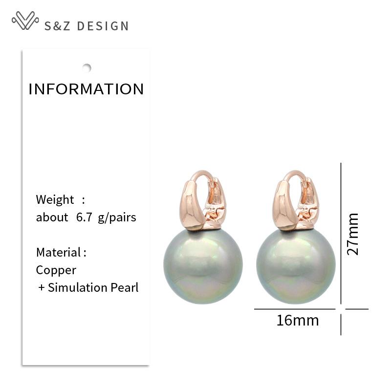 Fashion Round Simulated-pearl Drop Earrings For Women Girl Elegant Wedding Party Jewelry Rose Gold Color Stylish Eardrop Fine Gift