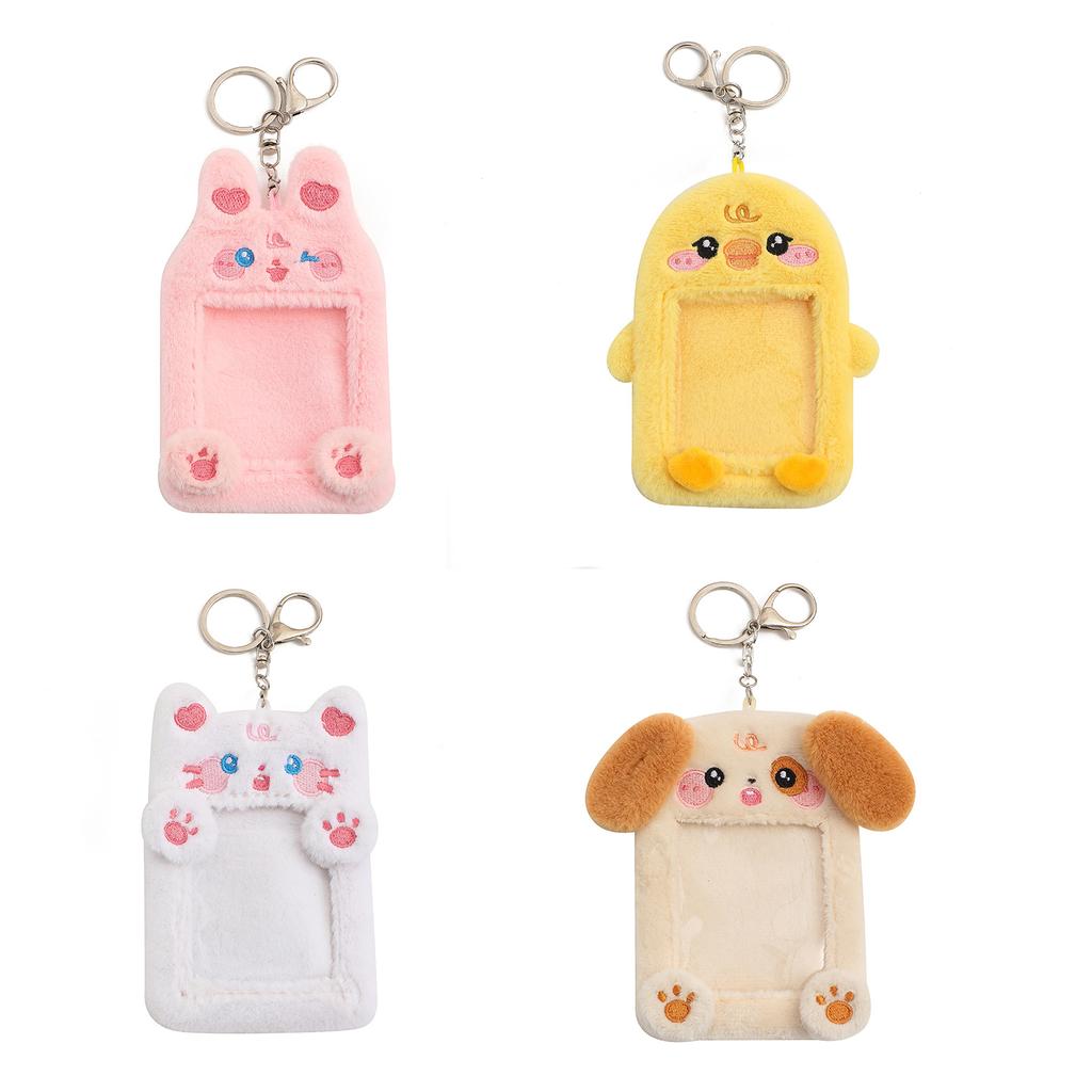 Cute Cartoon Plush Photo Card Holder for Idol Photo Collectable Soft Keychain Bag Pendant for Fans & Stationery Lovers