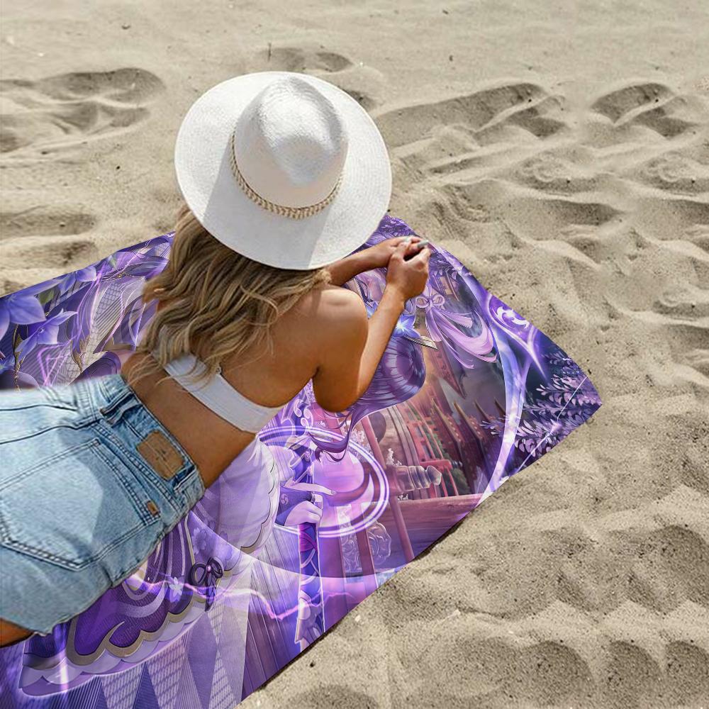 Raiden Shogun Genshin Impact Beach Towels Shower Towel Sauna Travel Spa Microfiber Quick Dry Gym Accessories Cute Room Decor
