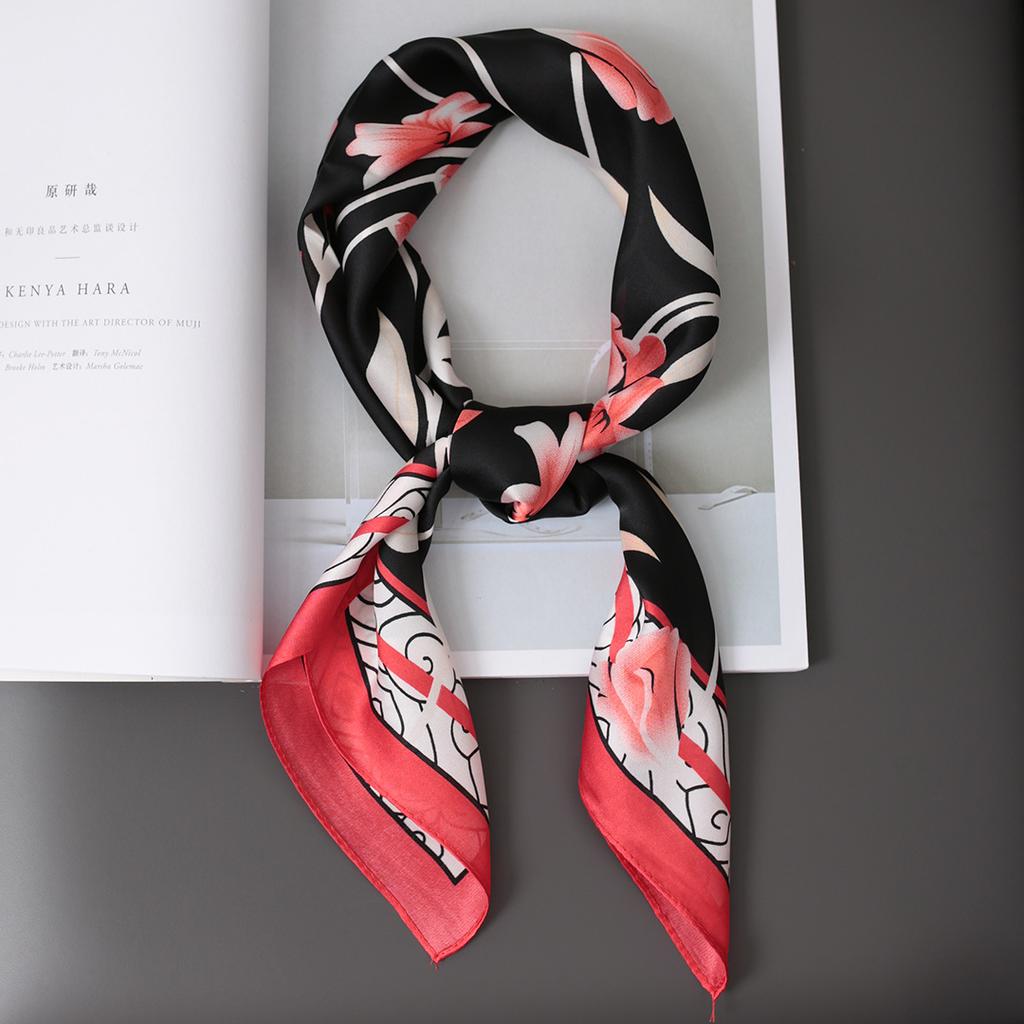 2021 Fashion 70*70cm Square Women Cat Anchor Silk Shawl Scarf Office Lady Hair Neck Headband Foulards Headcloth Muslim Hijab