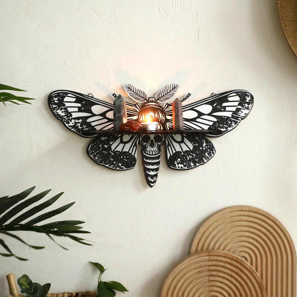 Death Head Moth Metal Wall Decor Black Wall Hanging Decor Gothic Silhouette Wall Art for Bedroom Living Room Bathroom Office Garden Wall Decoration