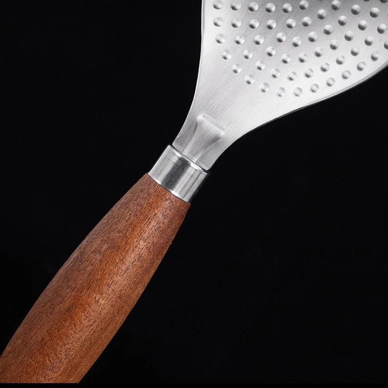 304 Stainless Steel Wooden Handle Rice Spoon Standing Design Round Edge Heat-resistant Non-stick Rice Paddle Kitchen Gadgets