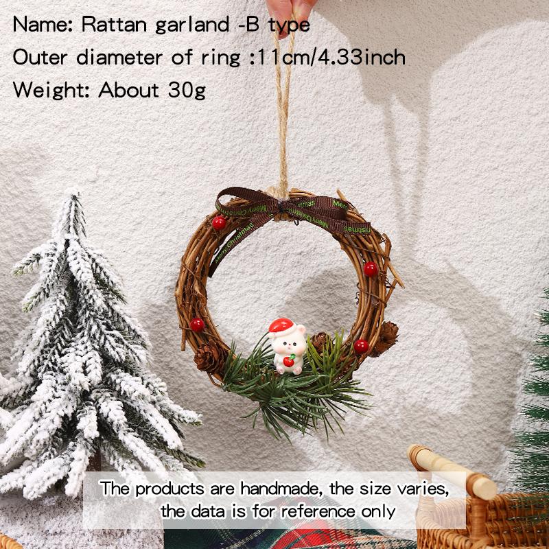 Рождественская гирлянда из ротанга, кольцо из ротанга, подвесные украшения для дверей, гирлянда из сосновых шишек, украшение для дома, праздничная сцена