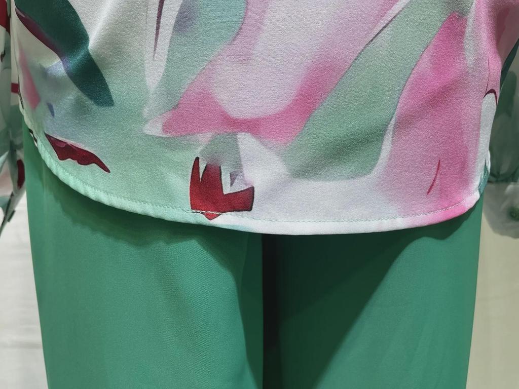 2024 Summer Women's Casual Printed Shirt & Wide-Leg Pants Set - Loose Fit, Large Size, European & American Style