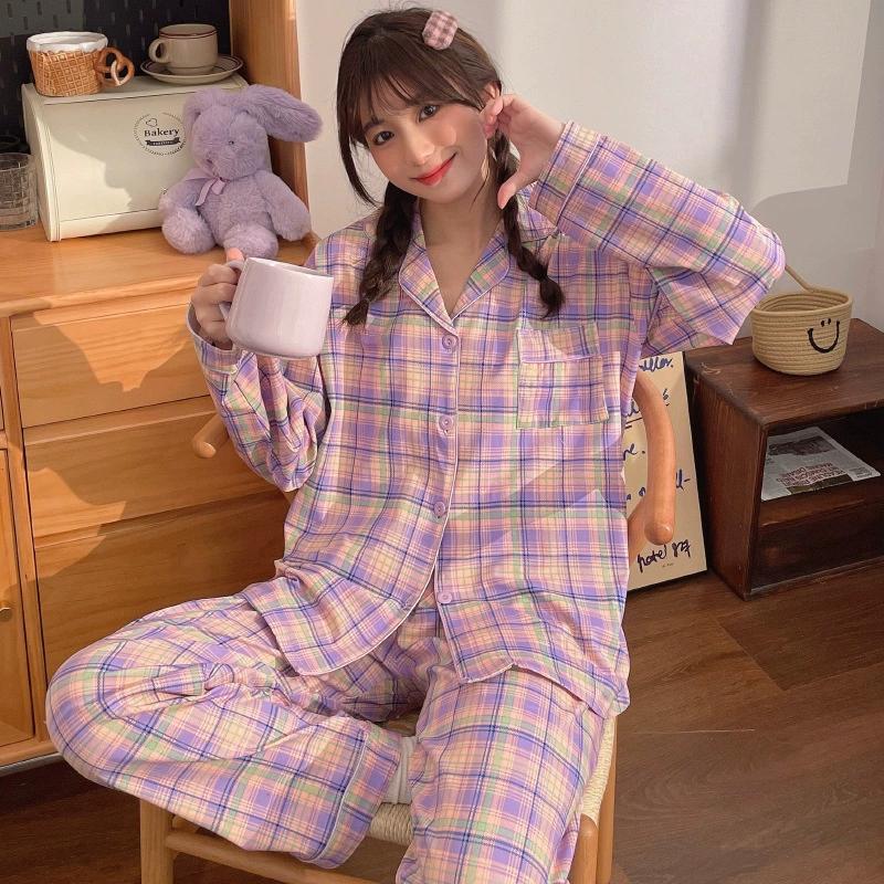 Women's Sweet Style Home Service Spring and Autumn High-end Long-sleeved Pajamas Dormitory Can Be Worn Outside Suit