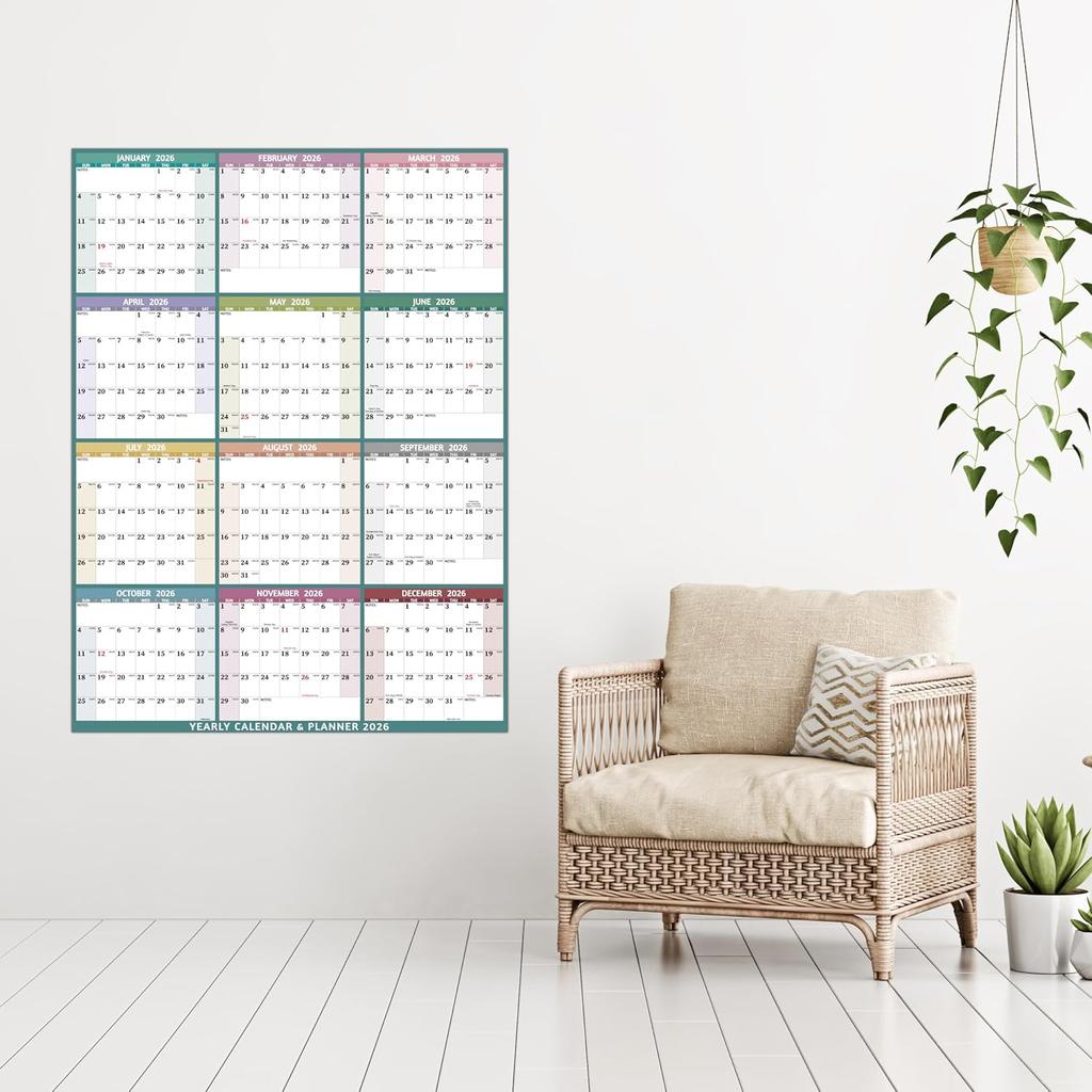 2026 Dry Erase Calendar – Large Yearly Wall calendar 2026, 38.19'' x 25.2'', 2-Side Reversible Calendar 2026, Vertical/Horizontal, Jan 2026 – Dec