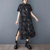 Короткий рукав Плюс размер винтажный черный новый в платьях для женщин повседневный свободный длинный летний рубашка платье