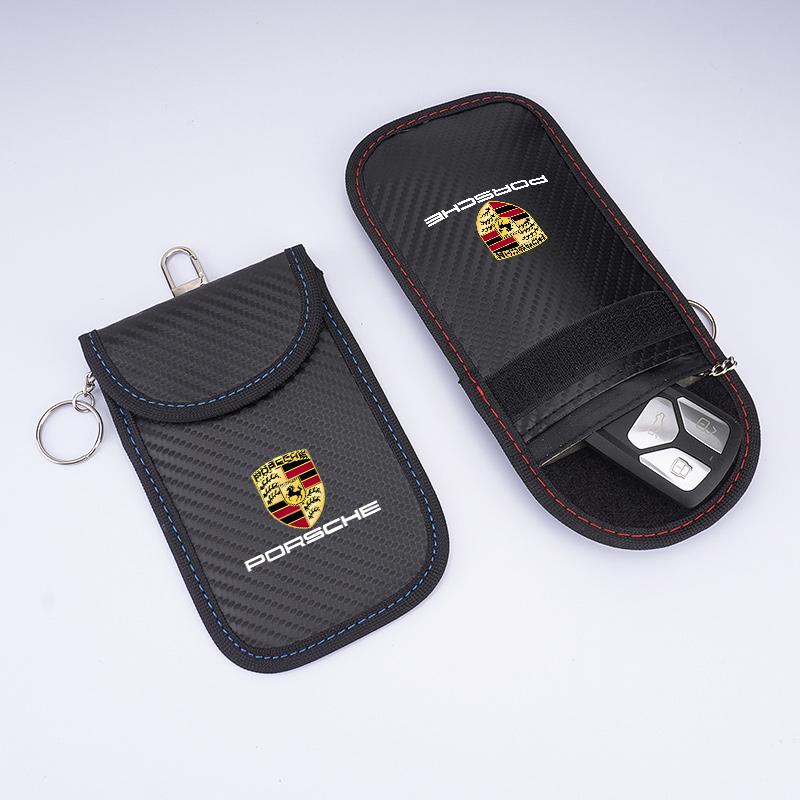 lczcr3 Leather Car Key Case Signal Blocker Bag Shielding Pocke For Porsche Panamera Cayenne Taycan 911 718 Macan Carrera-GT 928 944 968