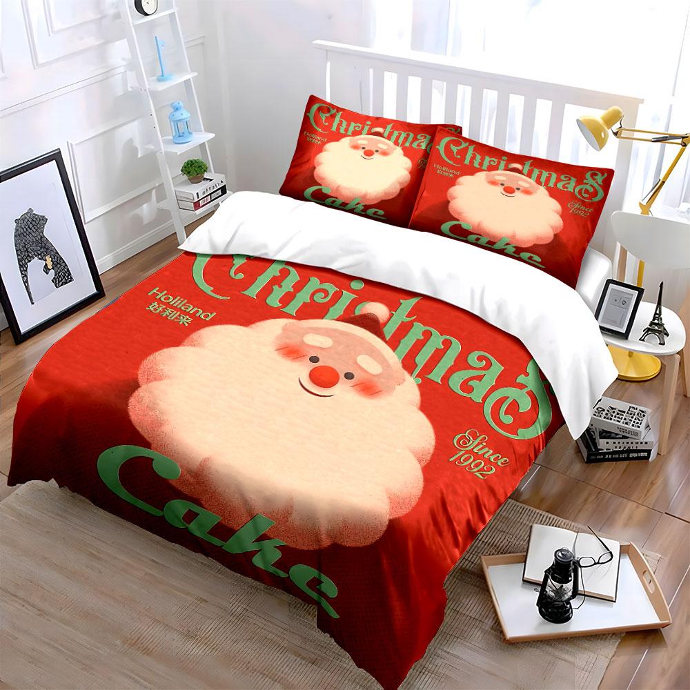 Santa Christmas Cake Design Bedding Duvet Cover Set Duvet Cover Pillowcases (1*Duvet Cover 2*Pillowcases, without duvet insert)