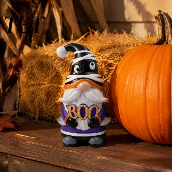 Spooky Pumpkin Elf Decor Halloween Gnome Ornament, Resin Faceless Figurine, Unique Ornaments Sculptures for Home Indoor Outdoor Party Dwarf Figurine