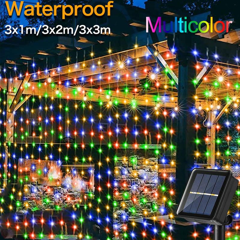 3M Solar Curtain String Lights Outdoor Fairy Lights Solar Powered Twinkle String Lights 8 Modes For Home Garden Patio Decor
