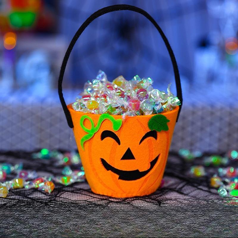 Halloween Trick or Treat Bucket Non-Woven Candy Bag Kids Portable Pumpkin Ghost Gift Tote Pouch