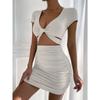 Y2k2024 Летнее новое сексуальное платье с короткими рукавами и V-образным вырезом, открытой талией и запахом на бедрах