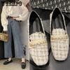 Women's Spring and Summer Square-headed Flat Shoes Korean Version Versatile Beaded Decorative Shallow Flat Heel Cloth Shoes