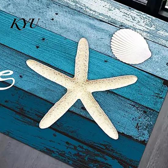 Моющийся коврик для входной двери, коврик для входа в пляжный домик, коврик-приветствие с морскими звездами и ракушками, нескользящий прибрежный коврик для ванной комнаты с высококачественной печатью для декора
