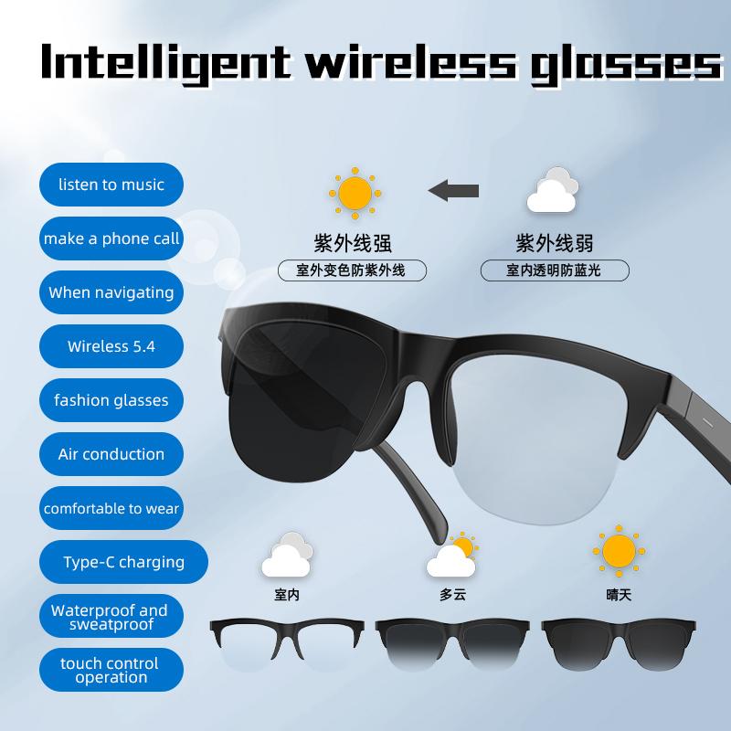 New Smart Sunglasses Glasses Bluetooth Call Outdoor Sports Headphones Voice Navigation Pochromic Lens Waterproof Anti-UV