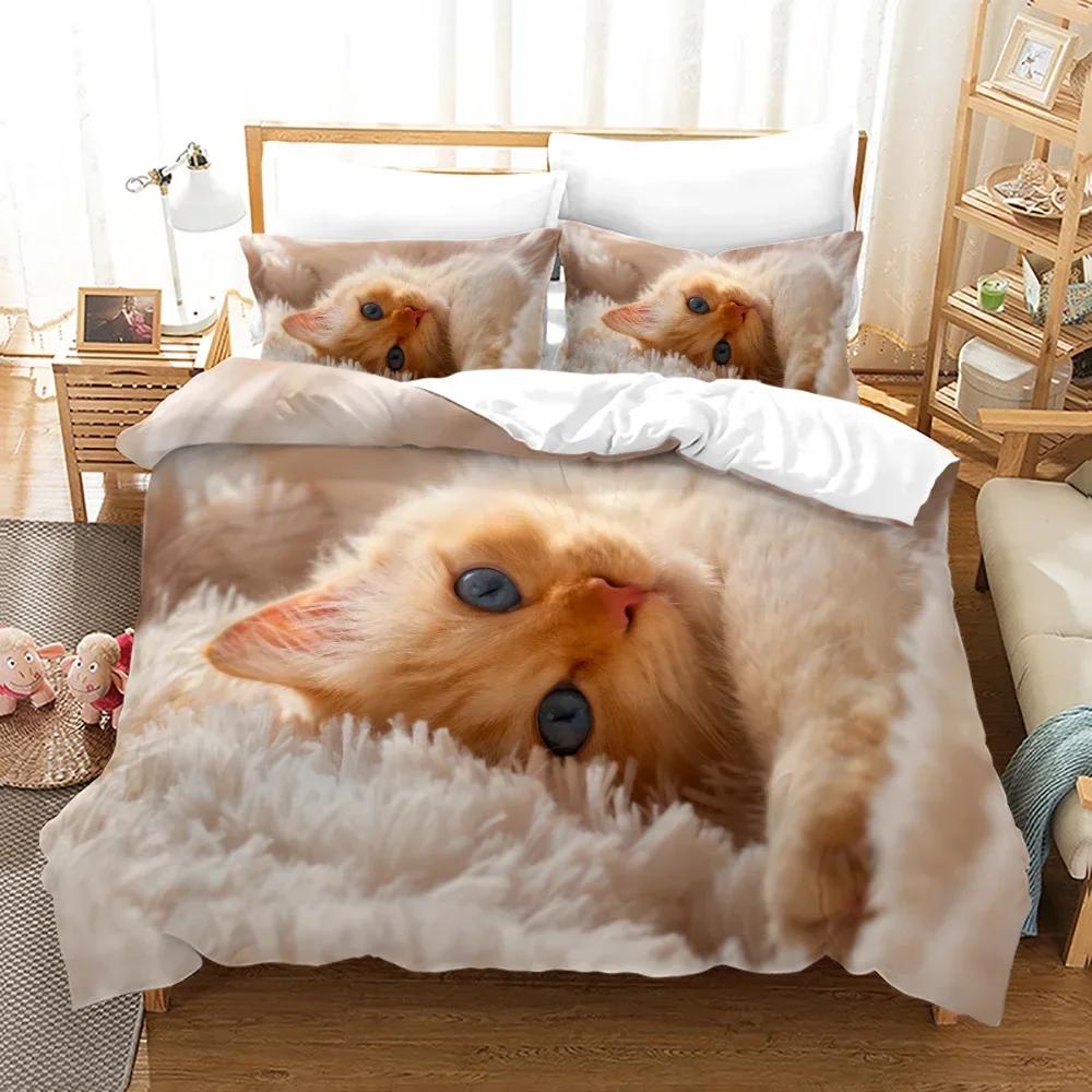 3D Смешные Милые Кошки Черный Кот Удобный Пододеяльник Наволочка Постельный Комплект Детская Спальня Декорация Домашний Текстиль