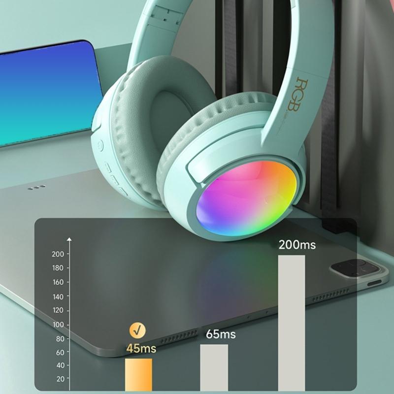 Складные светодиодные игровые наушники с шумоподавлением, совместимые с Bluetooth 5.4, долгий срок службы батареи, поддержка карты памяти TF