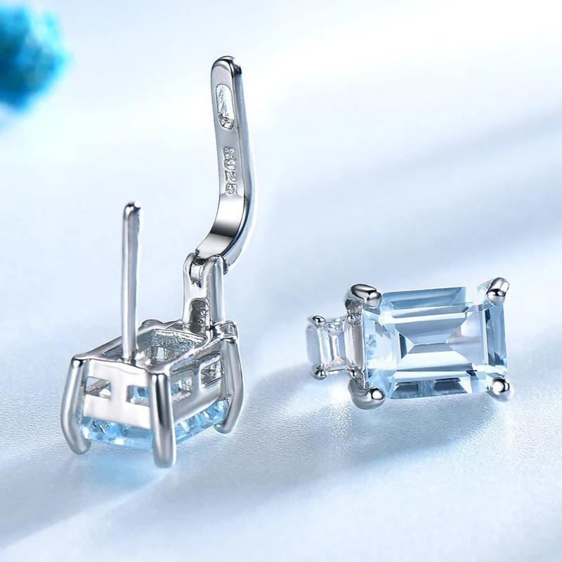 Серьги-клипсы из стерлингового серебра 925 пробы для женщин Натуральный драгоценный камень Серьги Синий Розовый Изумруд Премиум Топаз Изящные украшения Вечеринка Подарок