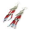 [N4648] - Silver Red 'Navajo' Earrings