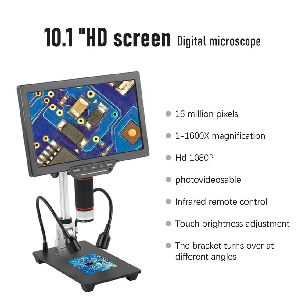 10.1-inch LCD USB Digital Microscope 1080P Coin Microscope 1-1600X 16MP Touch-control Lightness