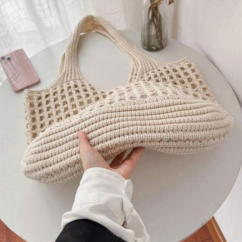 Yogodlns Casual Hollow Knitted Large Tote Bag Designer Handmade Woven Women Shoulder Bags Luxury Summer Beach Bag Shopper Purses