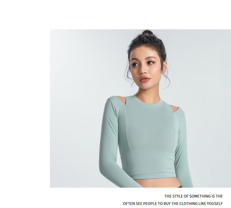 Женские эластичные топы для йоги с длинными рукавами, обнажающие пупок - быстросохнущие футболки для фитнеса