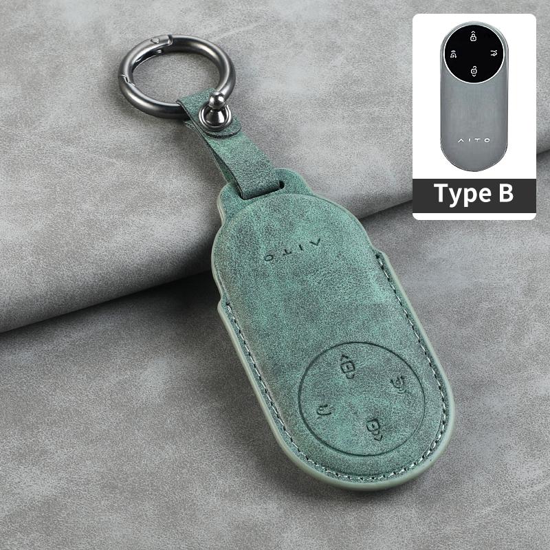 Leather Car Key Case Cover for Huawei AITO M5 M7 M9 3 /4 Buttons Car Remote Key Fob Shell Keychain
