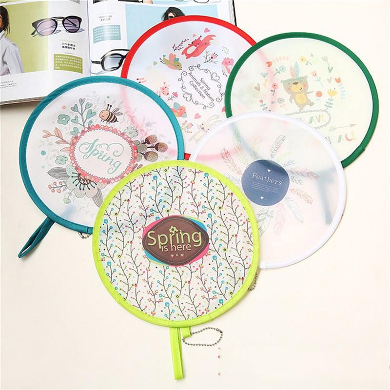 1Pc Portable Round Japanese Style Folding Fans Hand Fan