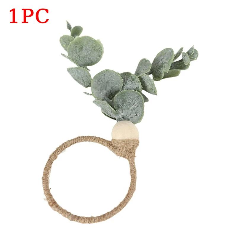 96PCS Thanksgiving Eucalyptus Leaf Napkin Ring Hotel Western Restaurant Banquet Table Setting Simulation Leaf Napkin Buckle