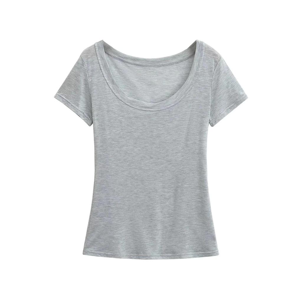 2025 Summer Women's Lyocell U-Neck Loose-Fit Short-Sleeve Top