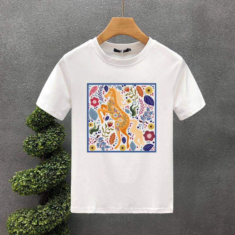 Horses and Flowers Print T Shirts For Man Funny Creative Aesthetic Tops Hip-hop Fashion Hipster Streetwear Summer Short Sleeves