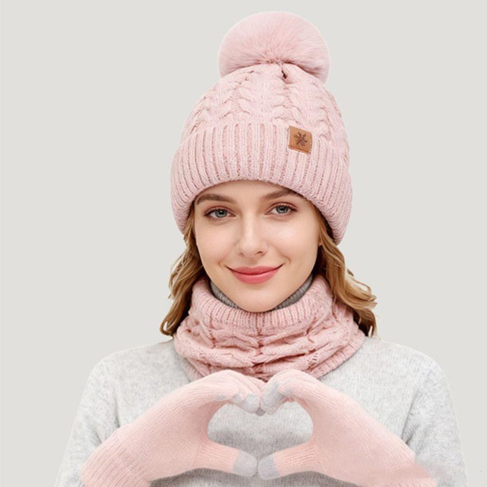 Thickened Women Hat Scarf Gloves Set Solid Color Women's Winter Accessories Set Winter Season