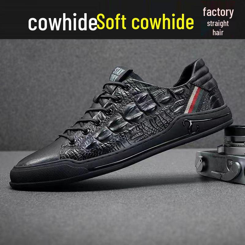 Мужские кроссовки из коровьей кожи 2025: Новая мягкая кожа, модные универсальные белые туфли для осенне-зимней повседневной носки
