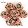 7 Pcs Golden Green Lotus Flower Metal Dice Solid Metal Polyhedral Dice Set Suitable for Role-Playing RPG Board Game Card Game