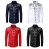 Mens Western Cowboy Shirt Long Sleeve Retro Embroidery Casual Buttons Down Shirt