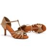 Women Latin Dance Shoe Satin Sandal Ladies Latin Dancing Shoes 8.5cm Heel High Heel Soft Sole T Bar Indoor