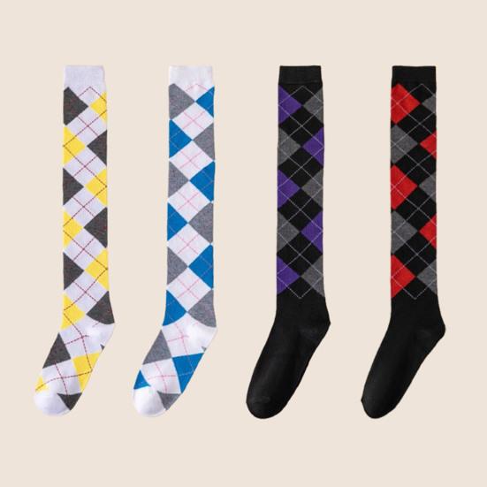 1 пара зимних носков с ромбовидным принтом, теплые, очень свободные, чулки контрастного цвета для повседневной носки и танцев