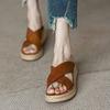 New Summer 2025 Outdoor Fashion Soft French Cross-belt Thick-soled Wedge Heel Straw-woven Cool Round Toe Soft Soles Slippers
