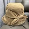 Bucket Hat Women's Autumn and Winter Versatile Casual Playful Bow Cute Basin Hat Thin Rough Edge Thermal Hat