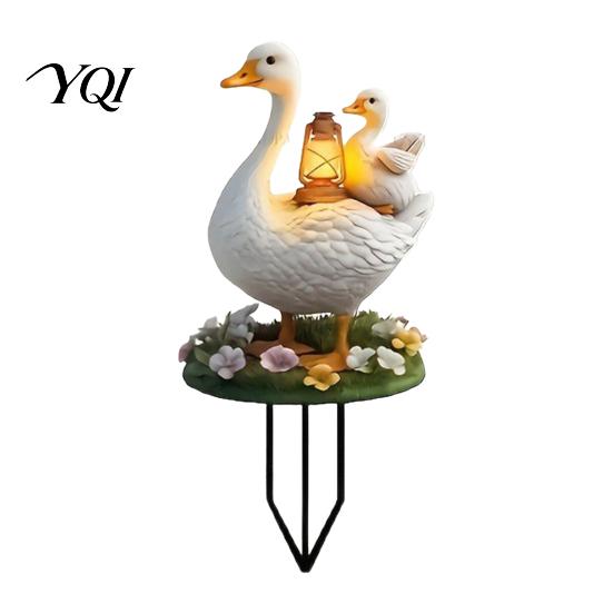Outdoor Gardening Gift Decorative Acrylic Duck Ground Stake for Garden Decor, Weather Resistant 2D Flat Parent Lawn And Child Yard Sign with