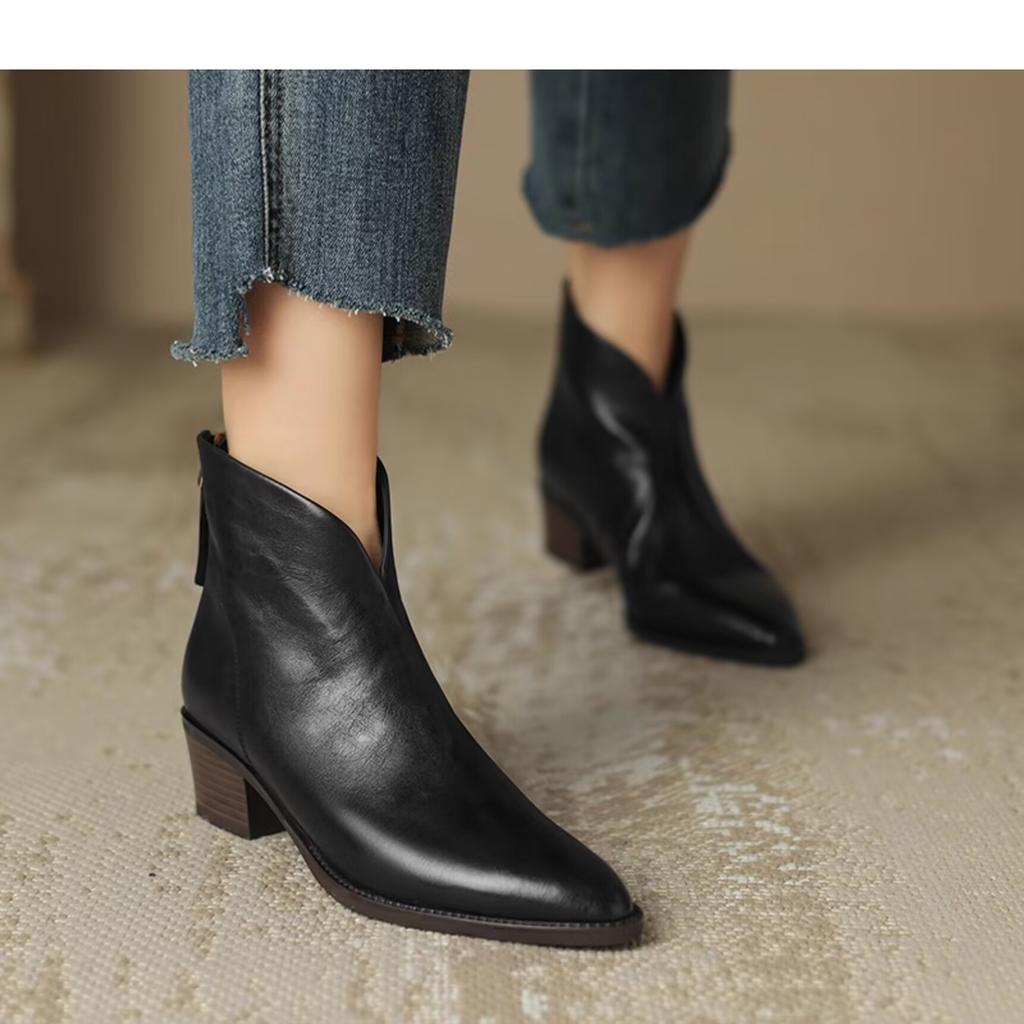 2024 High Quality Shoes for Women Zip Women's Boots Fashion Pointed Toe Office and Career Brand Square Heel Ankle Boots Zapatos