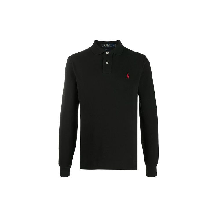 Polo Ralph Lauren Logo Solid Color Embroidered Long Sleeve Polo Shirt Men Tops Black 710681126-037
