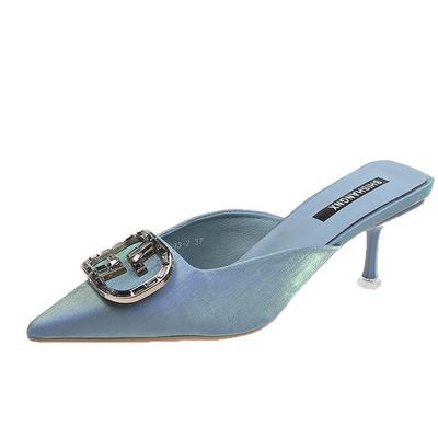 Туфли Muller на тонком каблуке, новые летние, корейские, модные, на открытом воздухе, со стразами, на высоком каблуке, остроносые, полутапочки для женщин